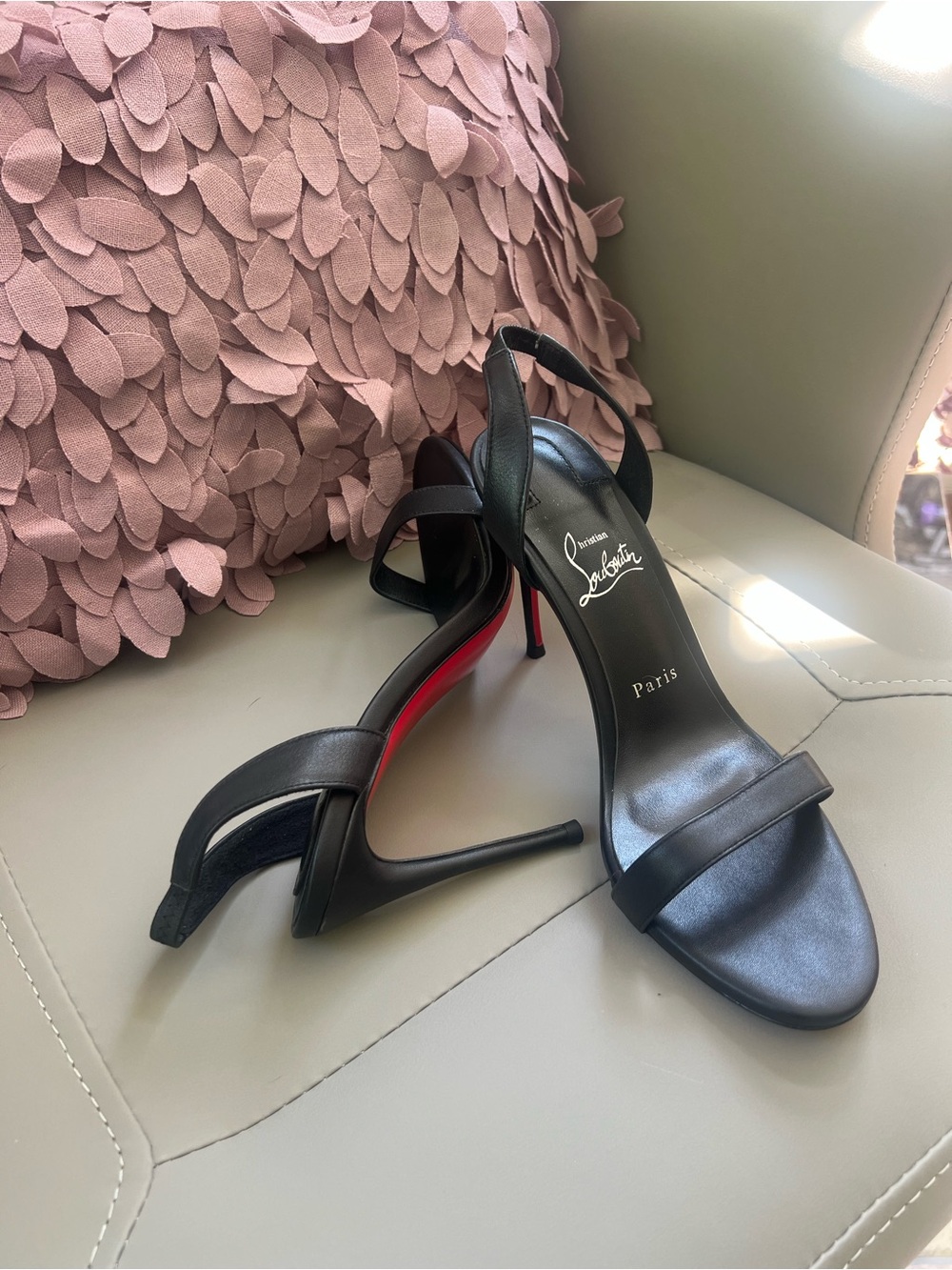 Christian Louboutin Black Leather Slingback Sandals with Red Sole